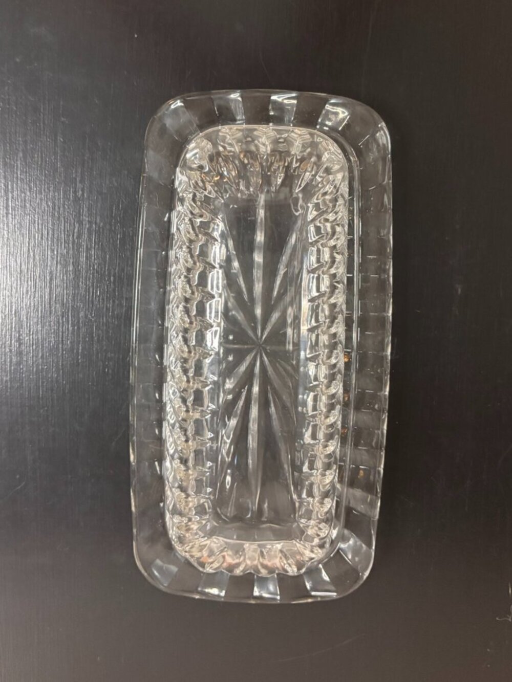 VTG Clear Glass Covered Butter Dish Starburst Base Ribbed Lid 2 Piece Set